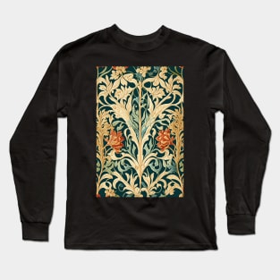 Floral Garden Botanical Print with Fall Flowers and Leaves Long Sleeve T-Shirt